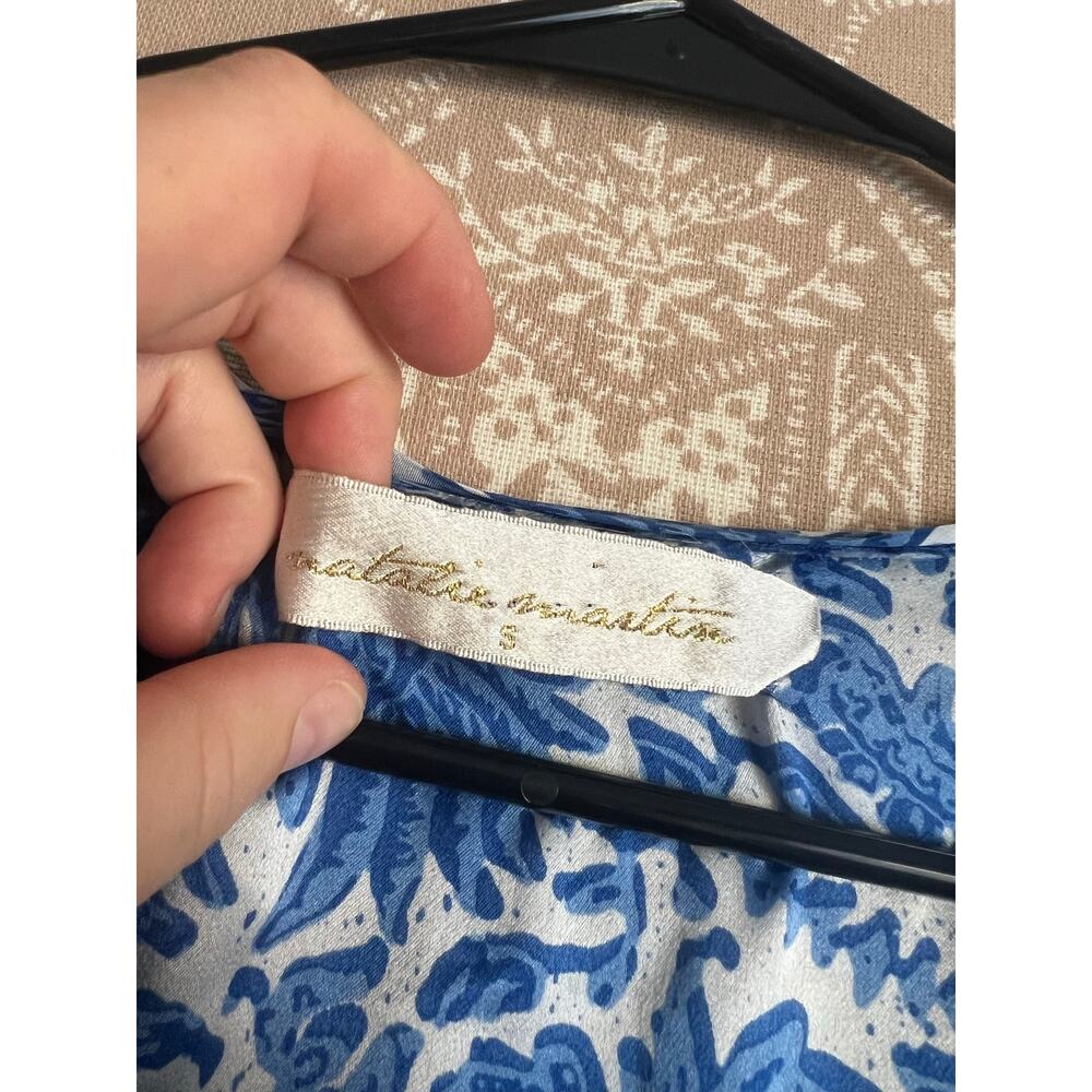Natalie Martin 100% Silk Blue & White Floral Midi Dress with Slit - Picture 5 of 6